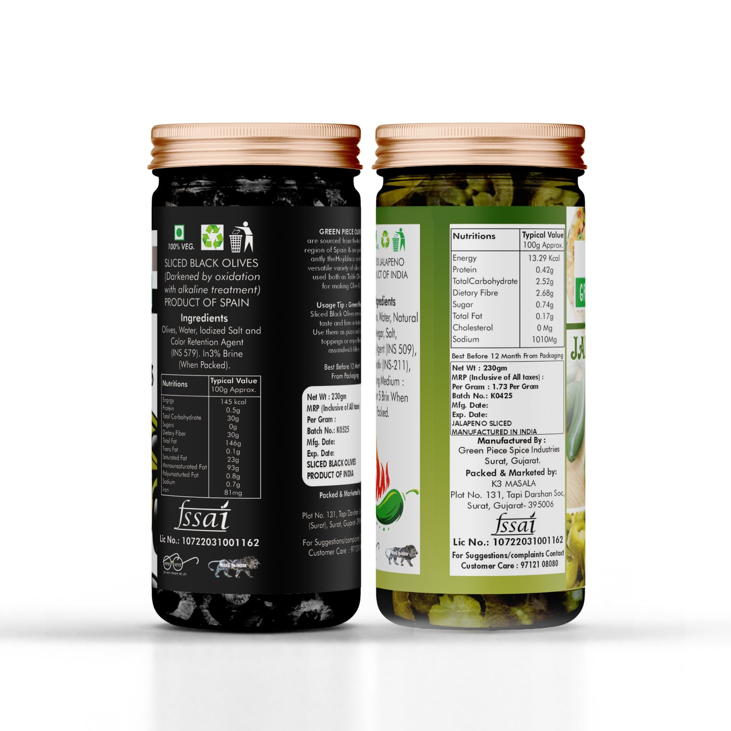 Green Piece Black olives and jalapeno Combo Pack 230ML