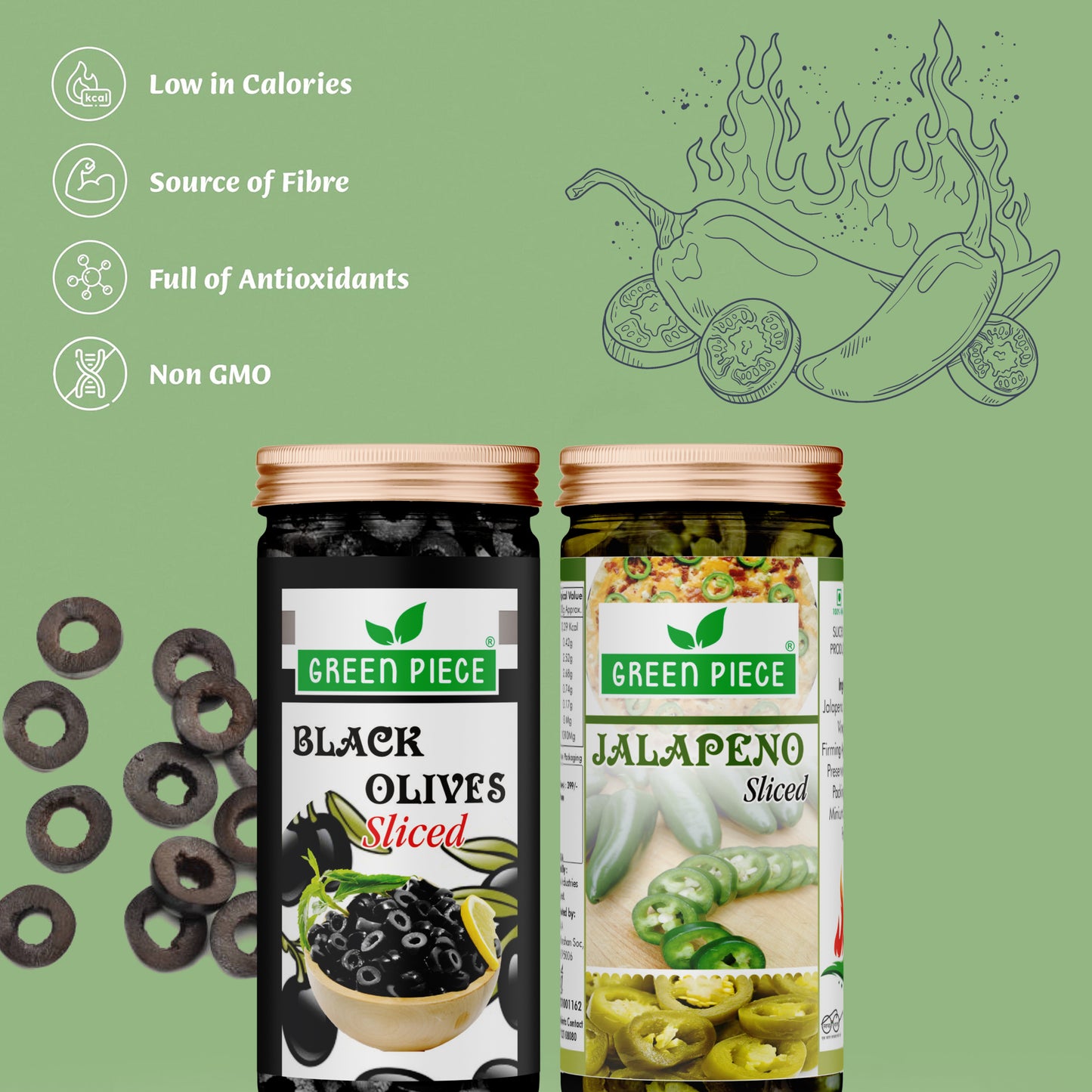 Green Piece   Black olives  and jalapeno Combo Pack 230ML